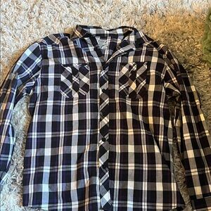 Men's Black and White Plaid Button Down Shirt